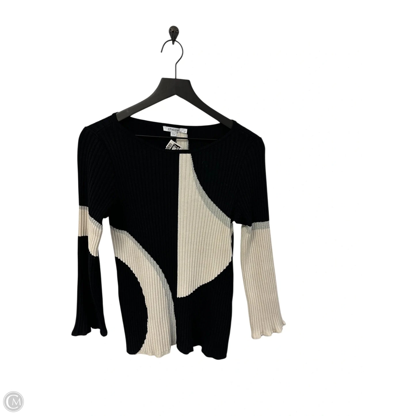 Sweater By Chicos In Black & Cream, Size: M