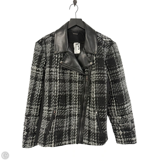 Jacket Moto By Chicos In Black & White, Size: Xl