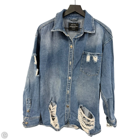 Jacket Denim By American Bazi In Blue Denim, Size: L