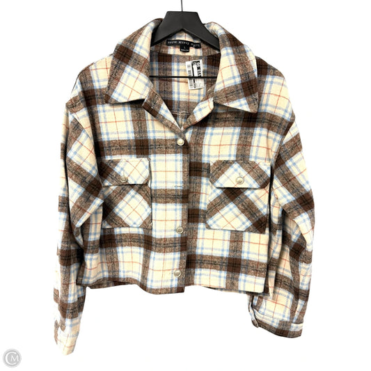 Jacket Shirt By Hyfve In Blue & Brown, Size: L