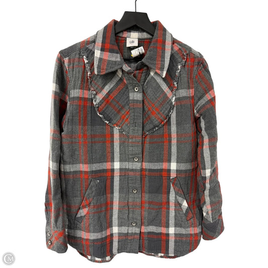 Jacket Shirt By Cabi In Grey & Orange, Size: S