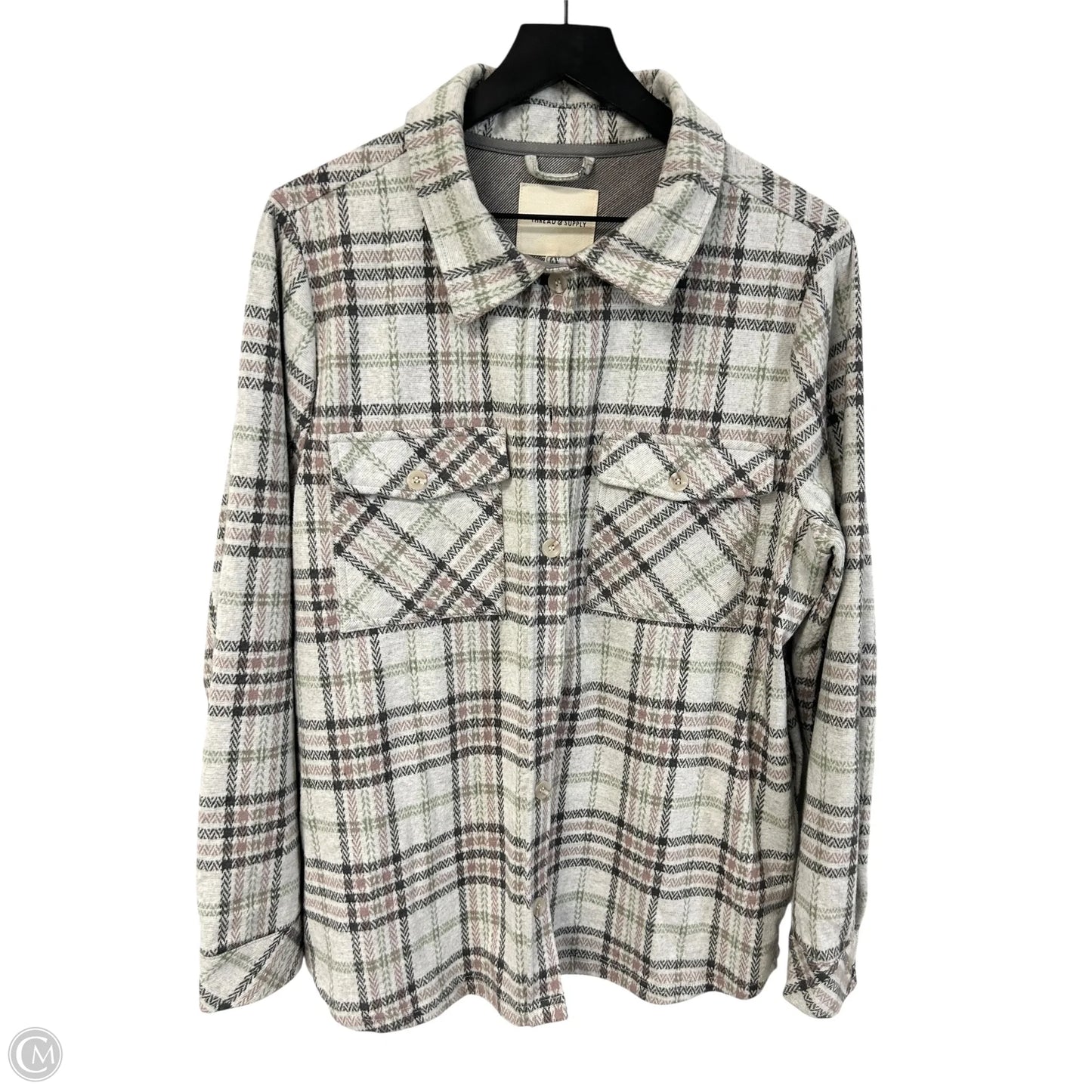 Blouse Long Sleeve By Thread And Supply In Plaid Pattern, Size: L