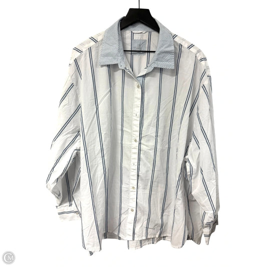 Blouse Long Sleeve By Aerie In Blue & White, Size: Xl