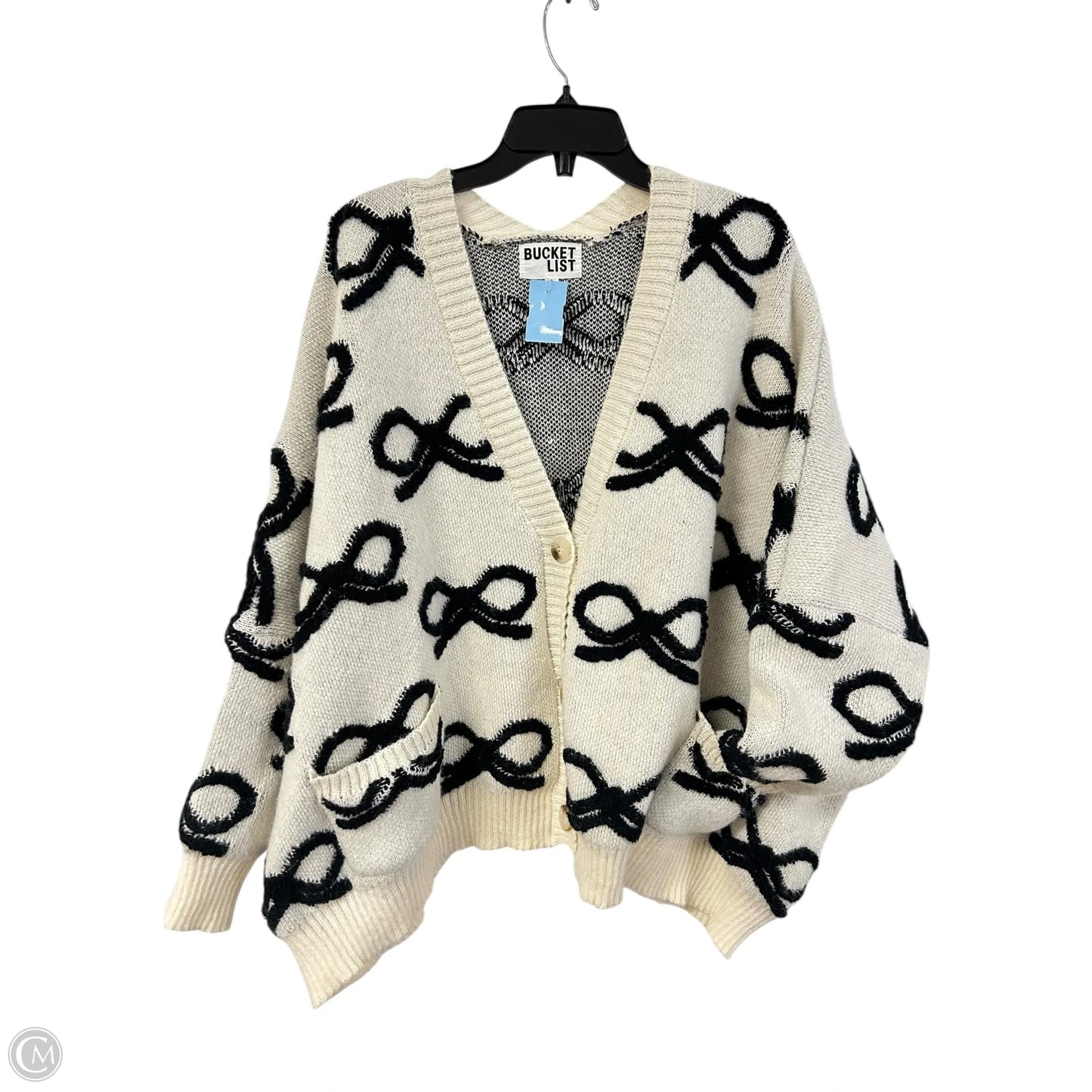 Sweater Cardigan By Bucketlist In Black & Cream, Size: S