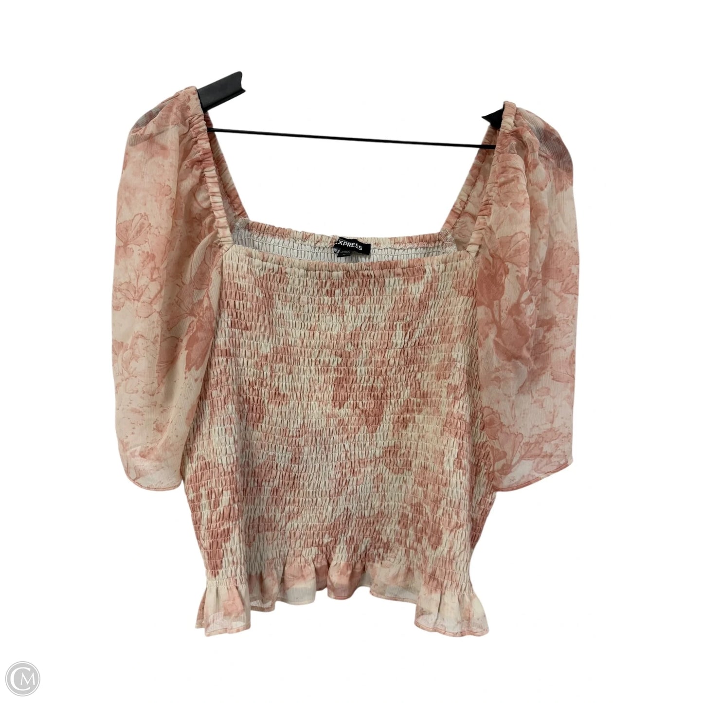 Top Short Sleeve By Express In Cream & Pink, Size: Xl