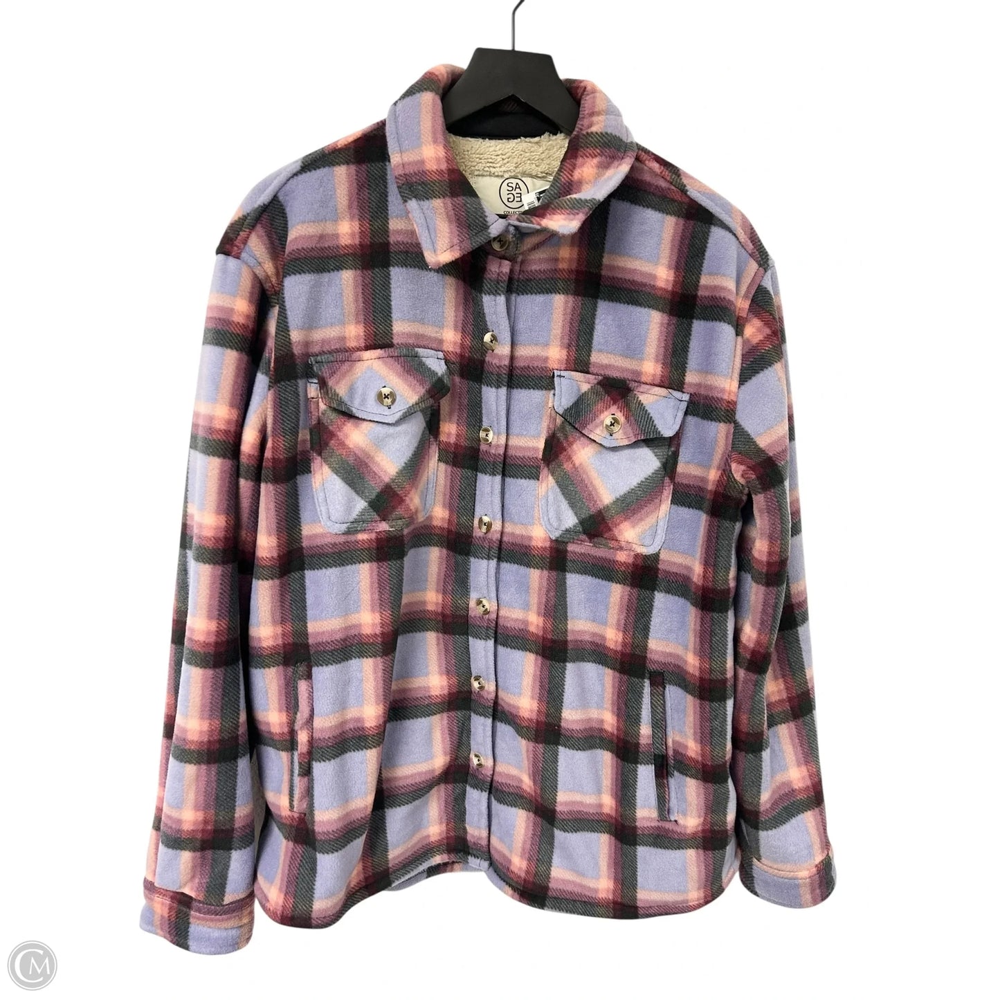 Jacket Shirt By Sage In Black & Purple, Size: L