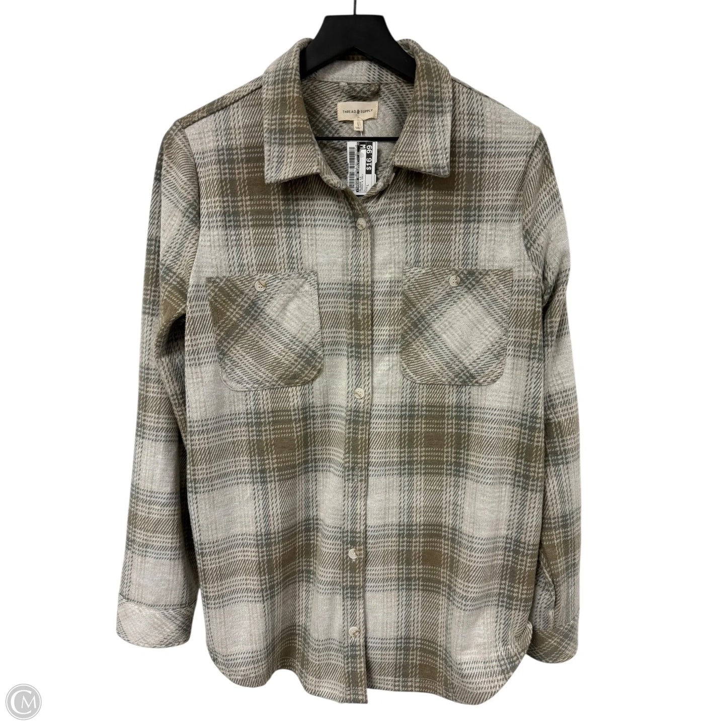 Blouse Long Sleeve By Thread And Supply In Green & Grey, Size: L