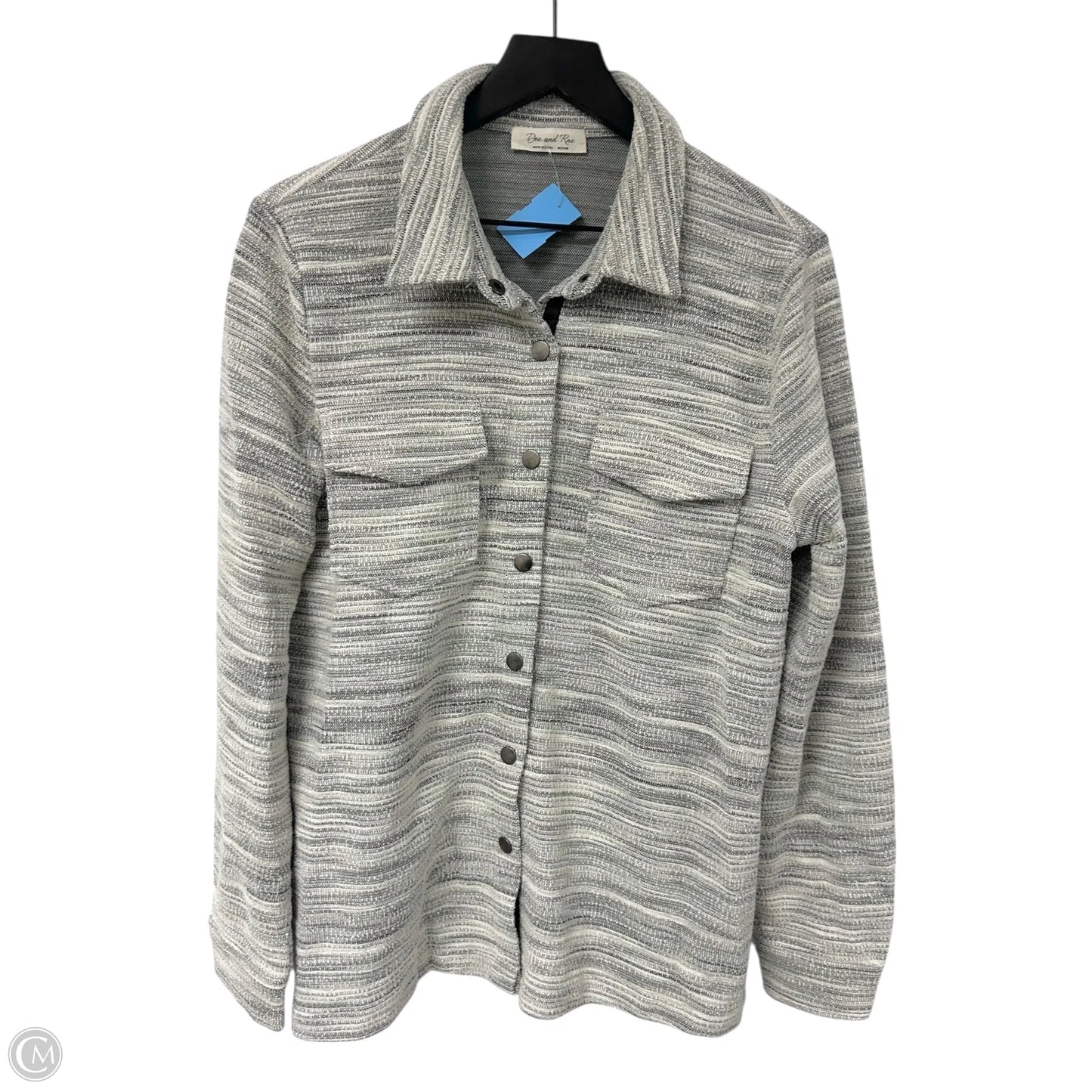 Jacket Shirt By Doe & Rae In Grey & White, Size: M