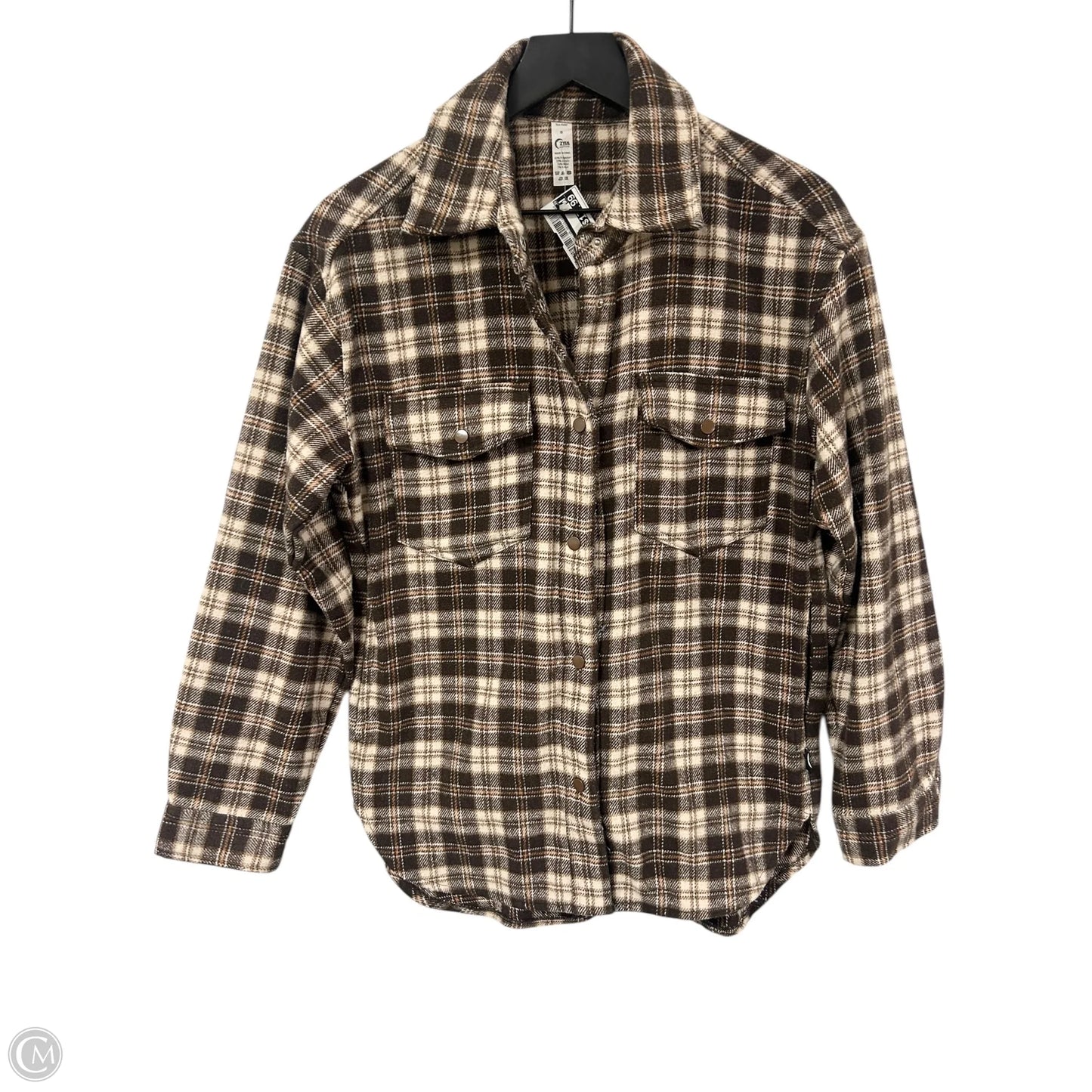 Jacket Shirt By Zyia In Brown & Cream, Size: S