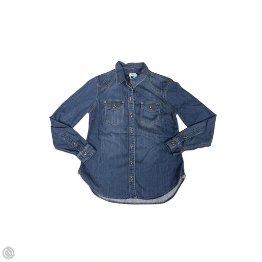 Blouse Long Sleeve By Cabi In Blue Denim, Size: Xs