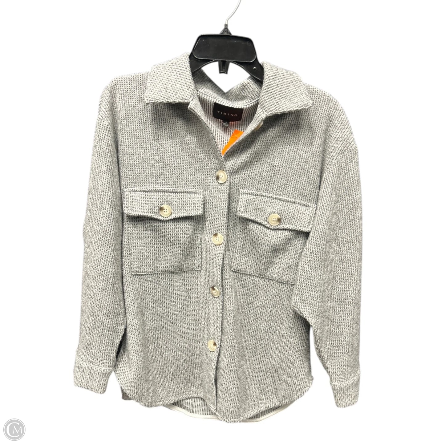 Jacket Shirt By Timing In Grey, Size: S