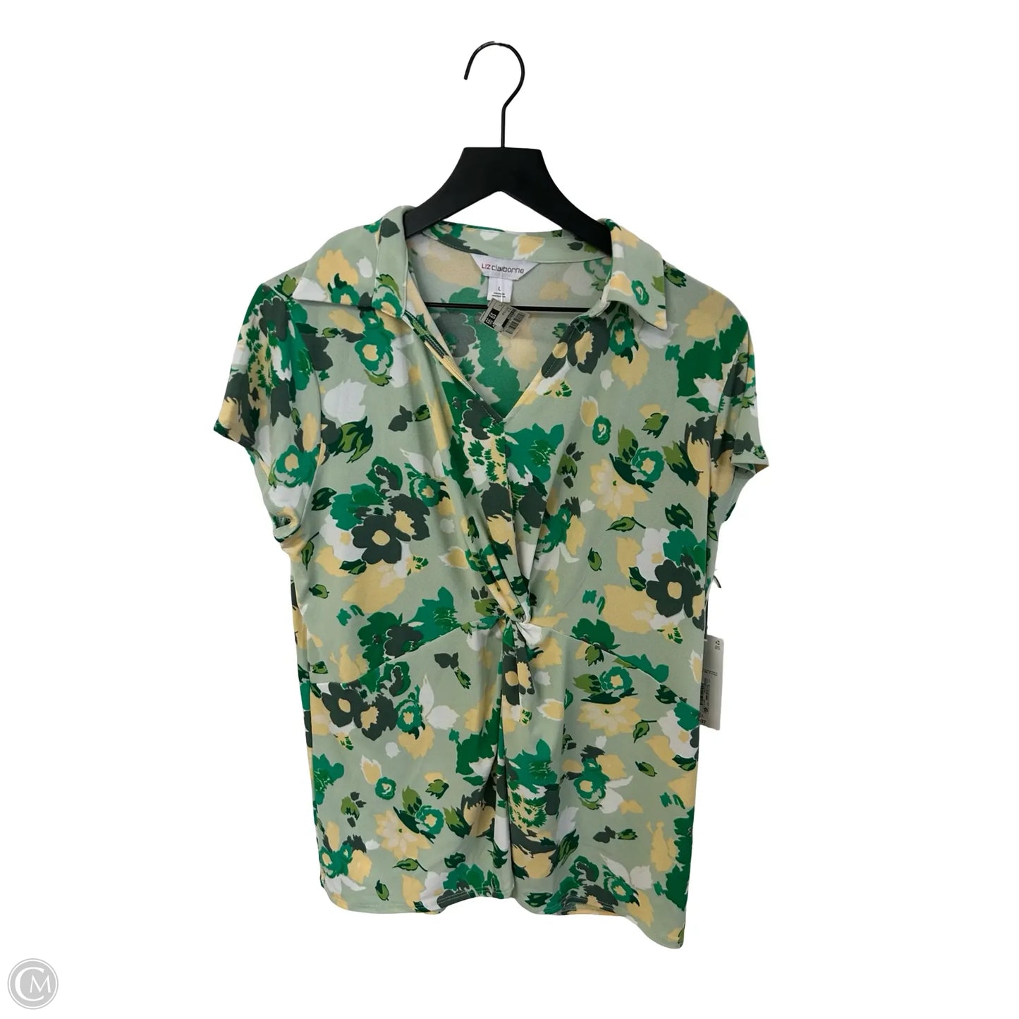 Top Short Sleeve By Liz Claiborne In Green & Yellow, Size: L