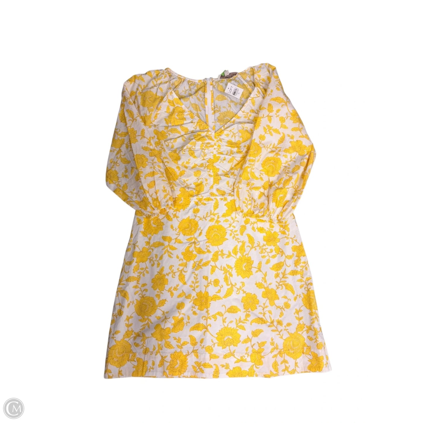 Dress Casual Midi By Loft In White & Yellow, Size: 10