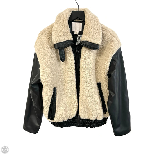 Coat Faux Fur & Sherpa By Cmb In Black & Cream, Size: L