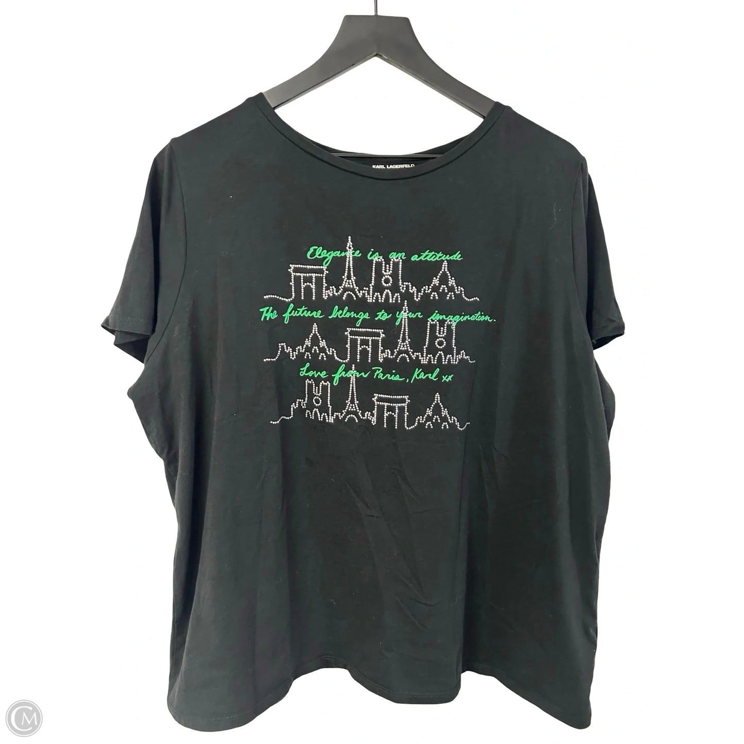 Top Short Sleeve Designer By Karl Lagerfeld In Black, Size: 1x