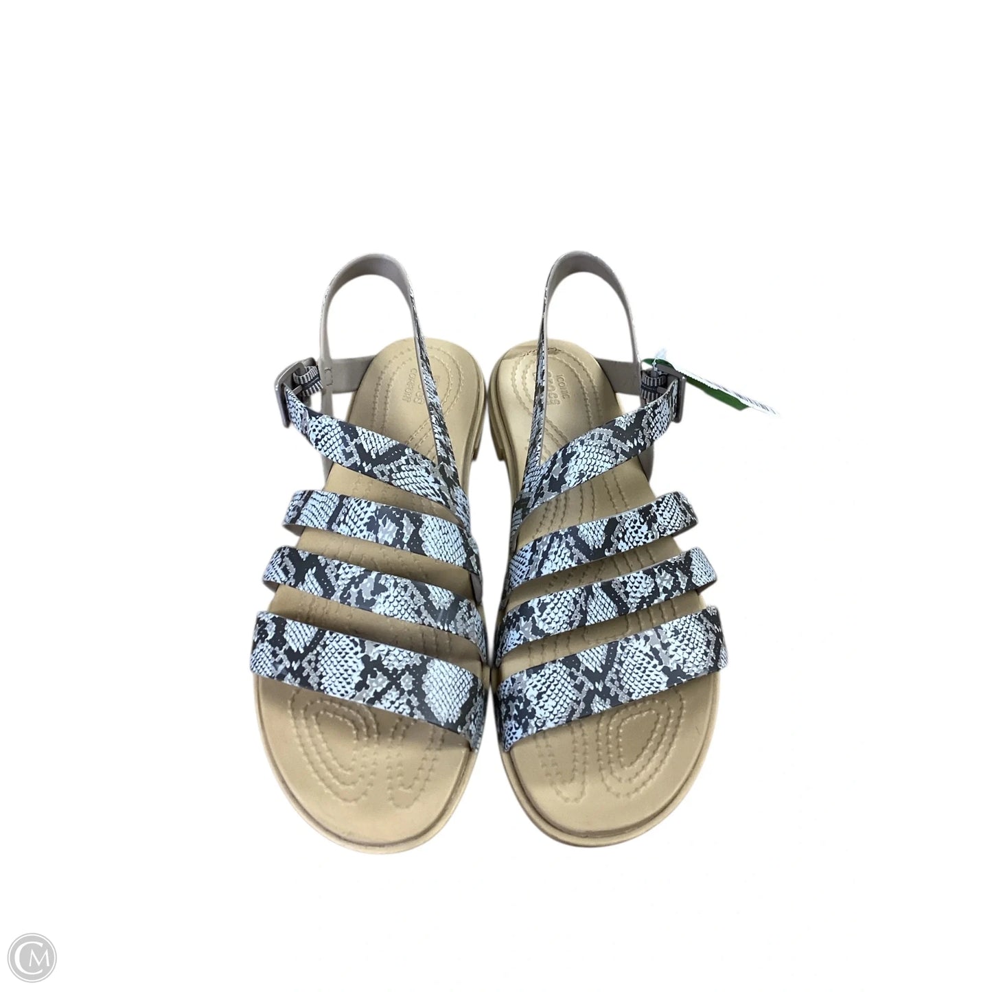 Sandals Flats By Crocs In Snakeskin Print, Size: 8