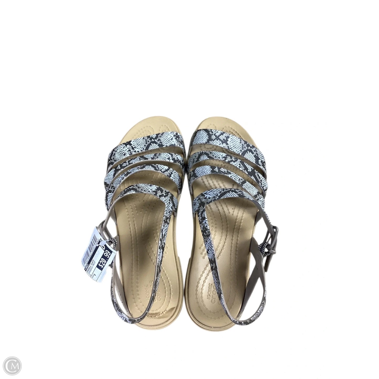Sandals Flats By Crocs In Snakeskin Print, Size: 8