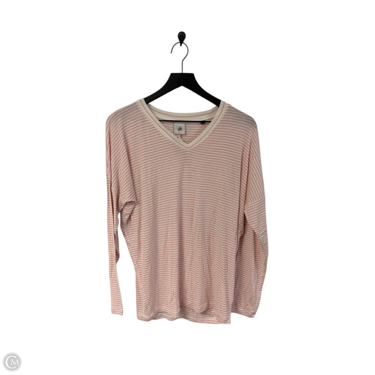 Top Long Sleeve Basic By Cabi In Pink & White, Size: S