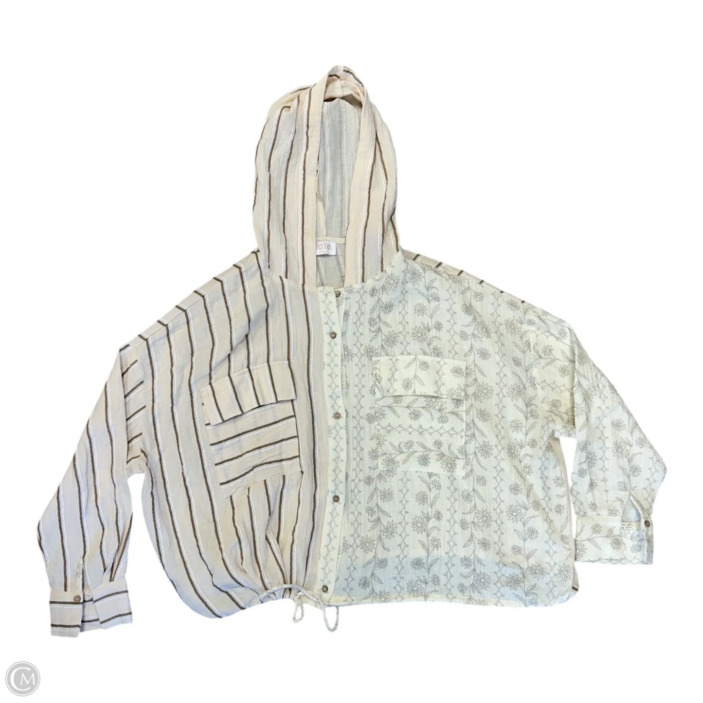 Blouse Long Sleeve By Fate In Brown & Cream, Size: S
