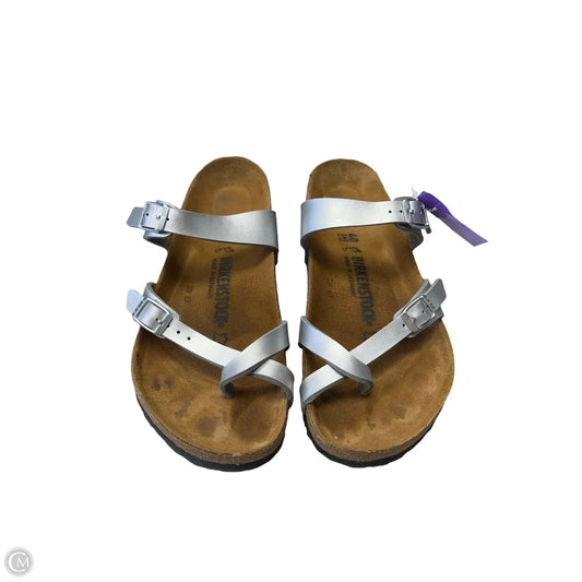 Sandals Flats By Birkenstock In Silver, Size: 9