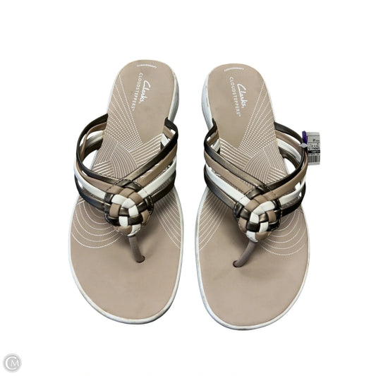 Sandals Flip Flops By Clarks In Tan & White, Size: 10
