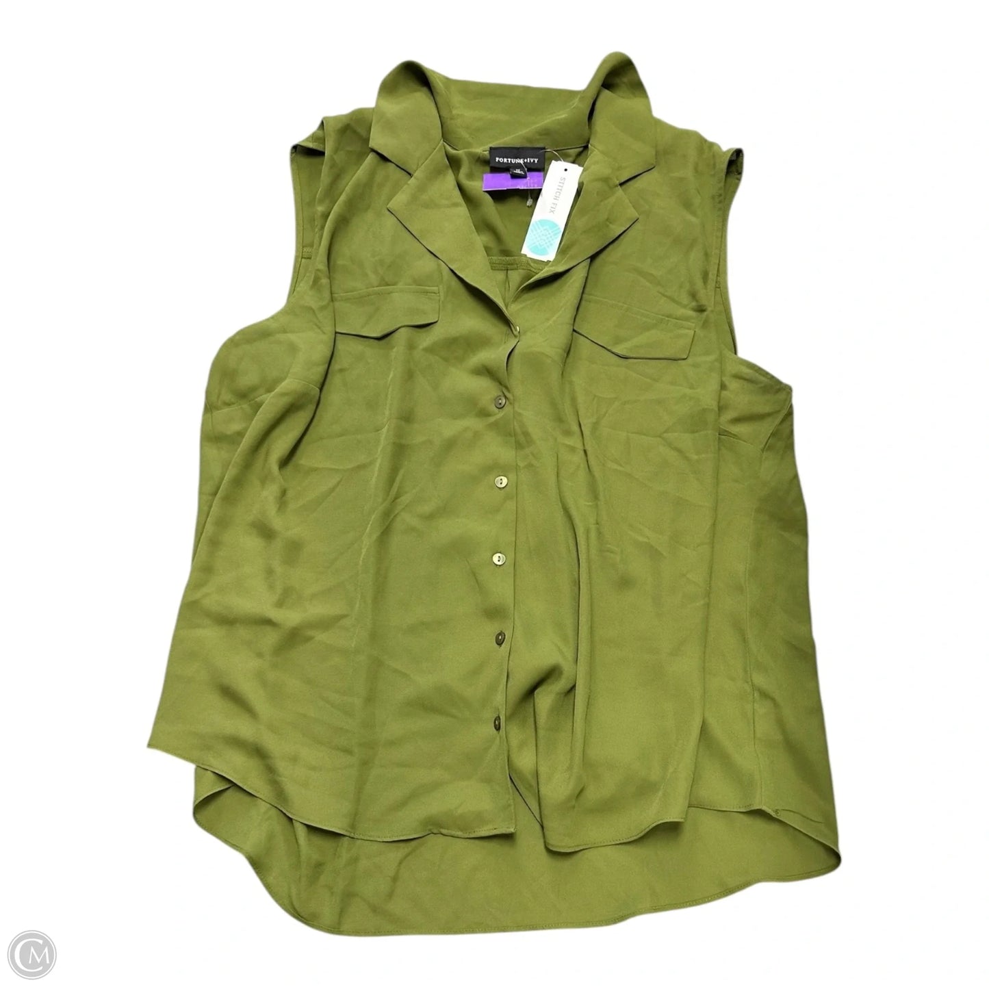 Blouse Sleeveless By Fortune & Ivy In Green, Size: 2x