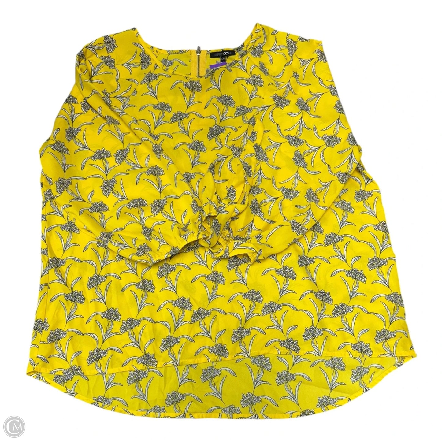 Top 3/4 Sleeve By Papermoon In White & Yellow, Size: Xxl