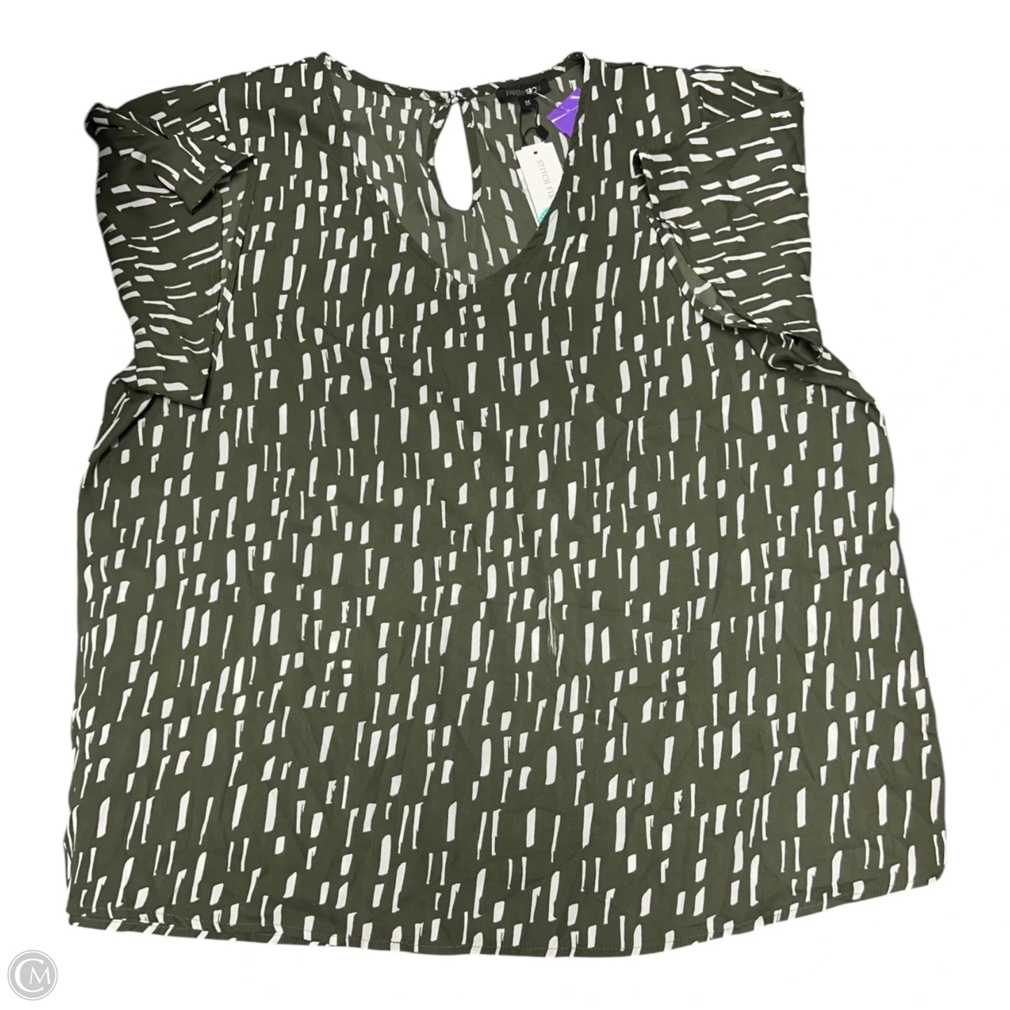 Top Short Sleeve By Papermoon In Green & White, Size: 2x