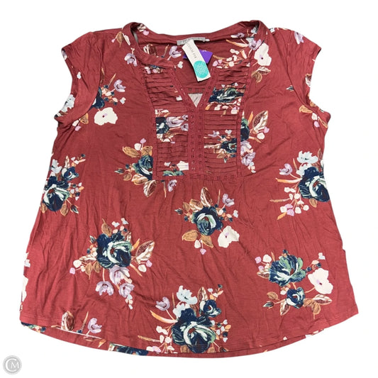 Top Short Sleeve By Daniel Rainn In Floral Print, Size: 1x