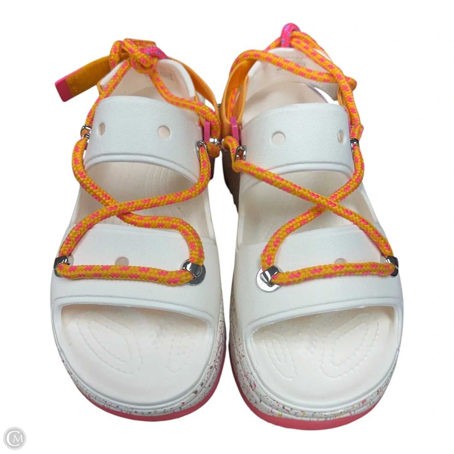 Sandals Flats By Crocs In Orange & Pink, Size: 10