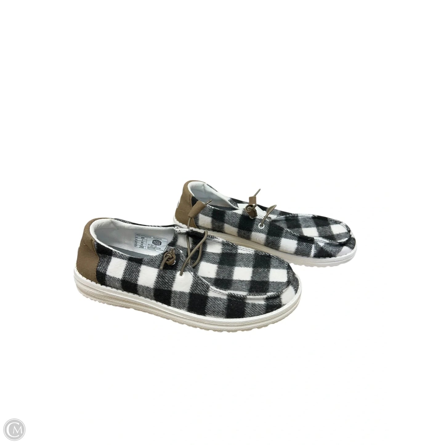 Shoes Flats By Hey Dude In Black & White, Size: 9