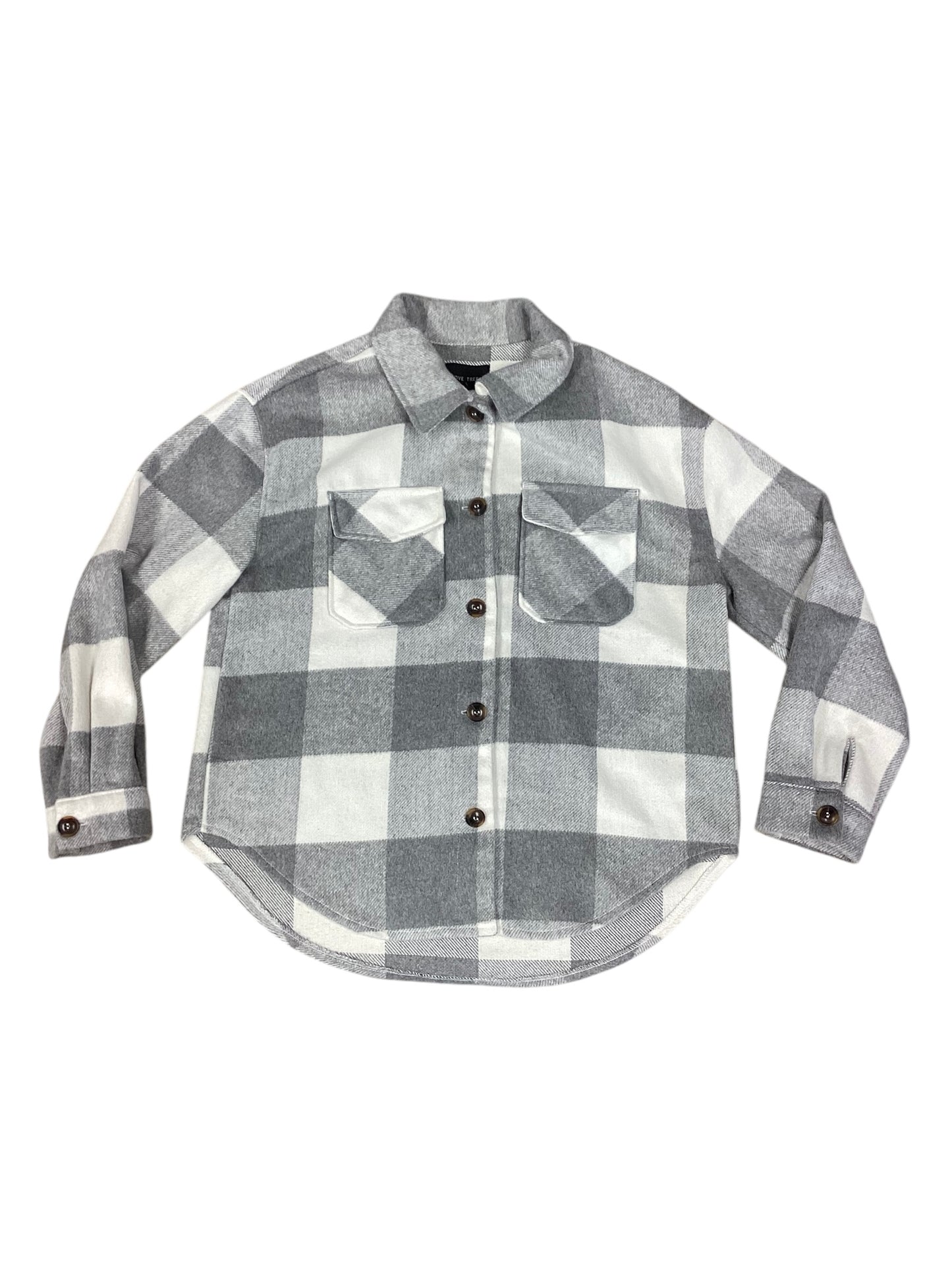 Jacket Shirt By Love Tree In Grey & White, Size: L