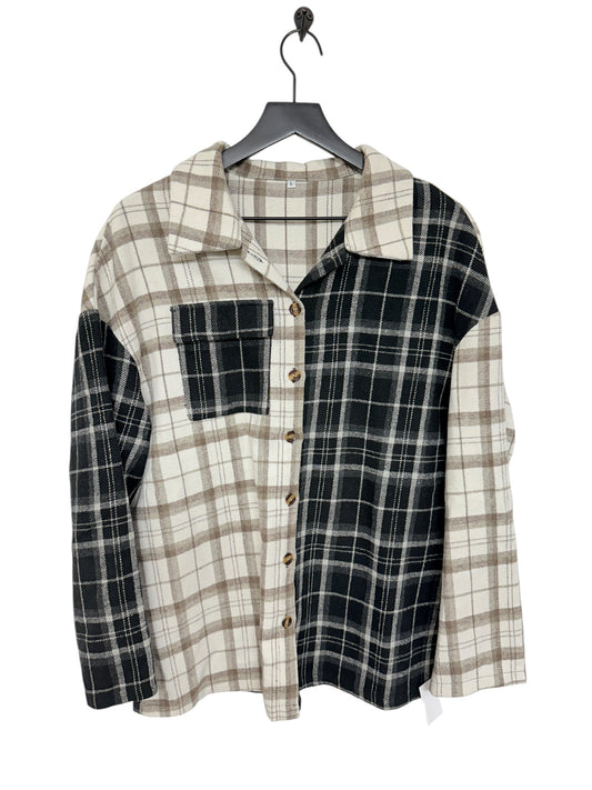 Jacket Shirt By Clothes Mentor In Black & Brown, Size: L