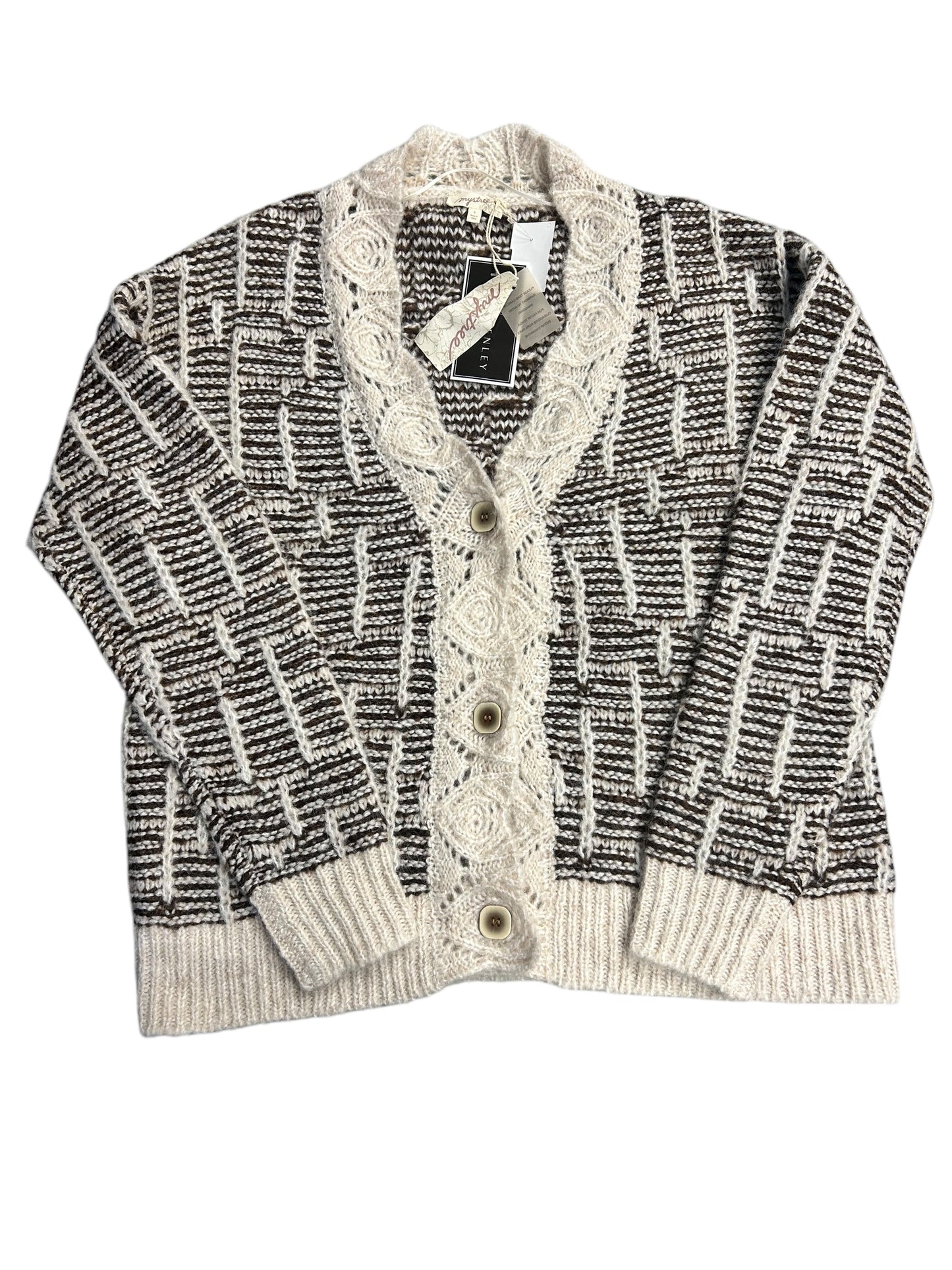 Sweater Cardigan By Mystree In Brown & Cream, Size: S