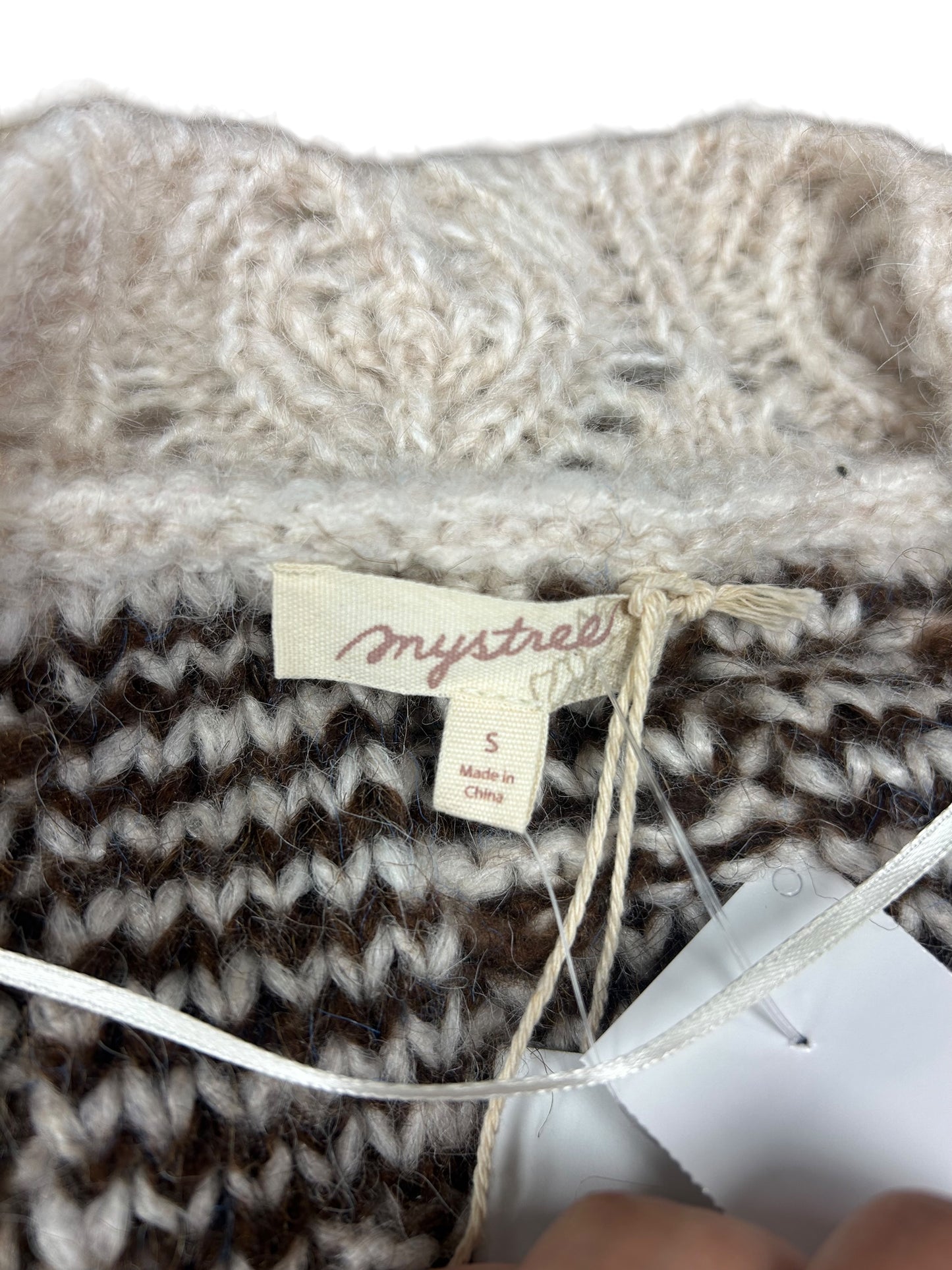 Sweater Cardigan By Mystree In Brown & Cream, Size: S