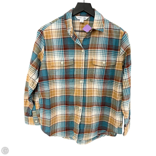 Blouse Long Sleeve By Old Navy In Plaid Pattern, Size: S