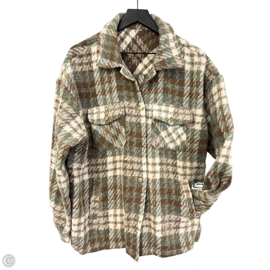 Jacket Shirt By Clothes Mentor In Brown & Green, Size: L