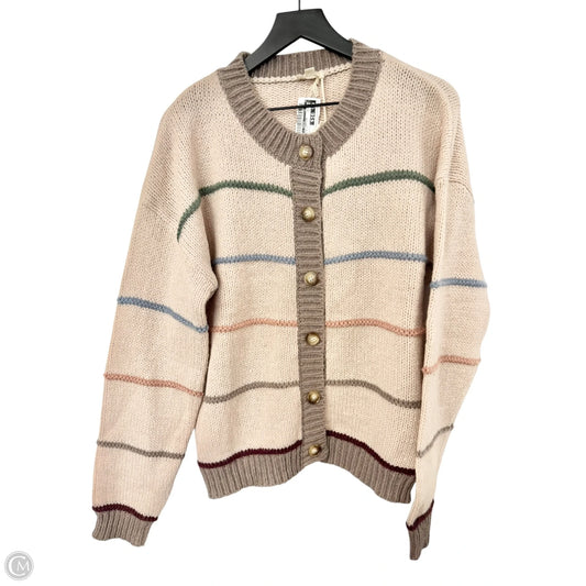 Sweater Cardigan By Hem & Thread In Brown & Tan, Size: L
