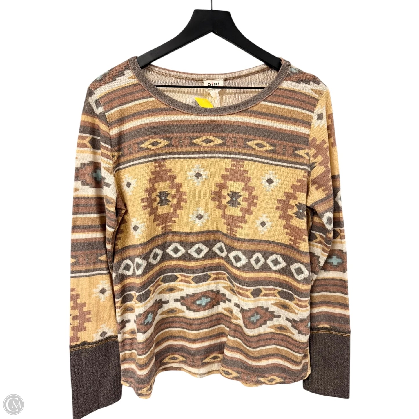Top Long Sleeve By Bibi In Brown & Yellow, Size: M
