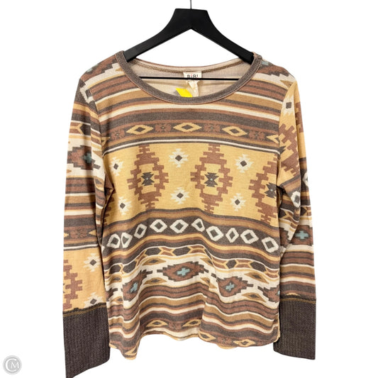 Top Long Sleeve By Bibi In Brown & Yellow, Size: M