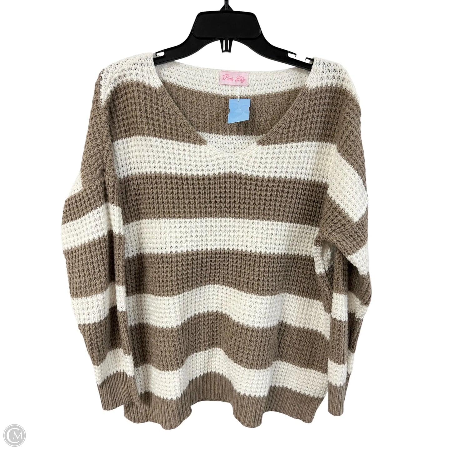 Sweater By Pink Lily In Tan & White, Size: S
