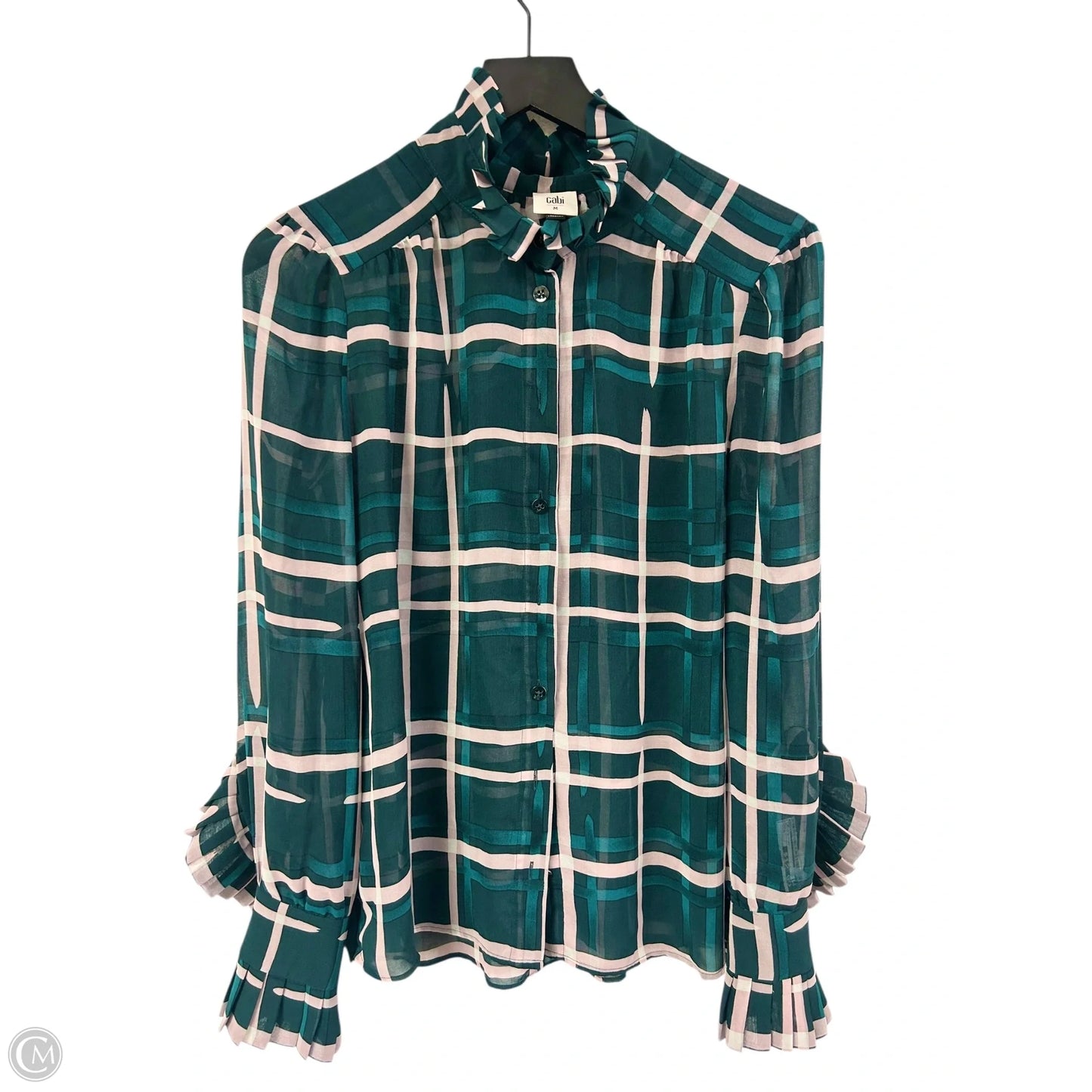 Top Long Sleeve By Cabi In Green & Pink, Size: M