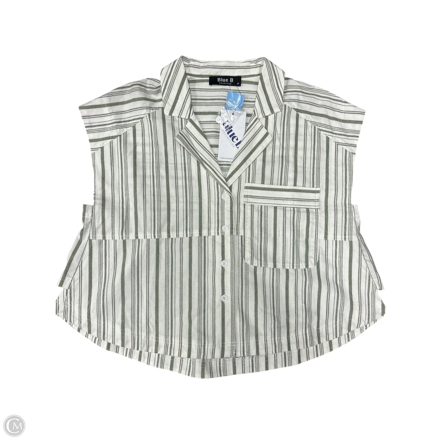 Blouse Short Sleeve By Blue B In Green & White, Size: M