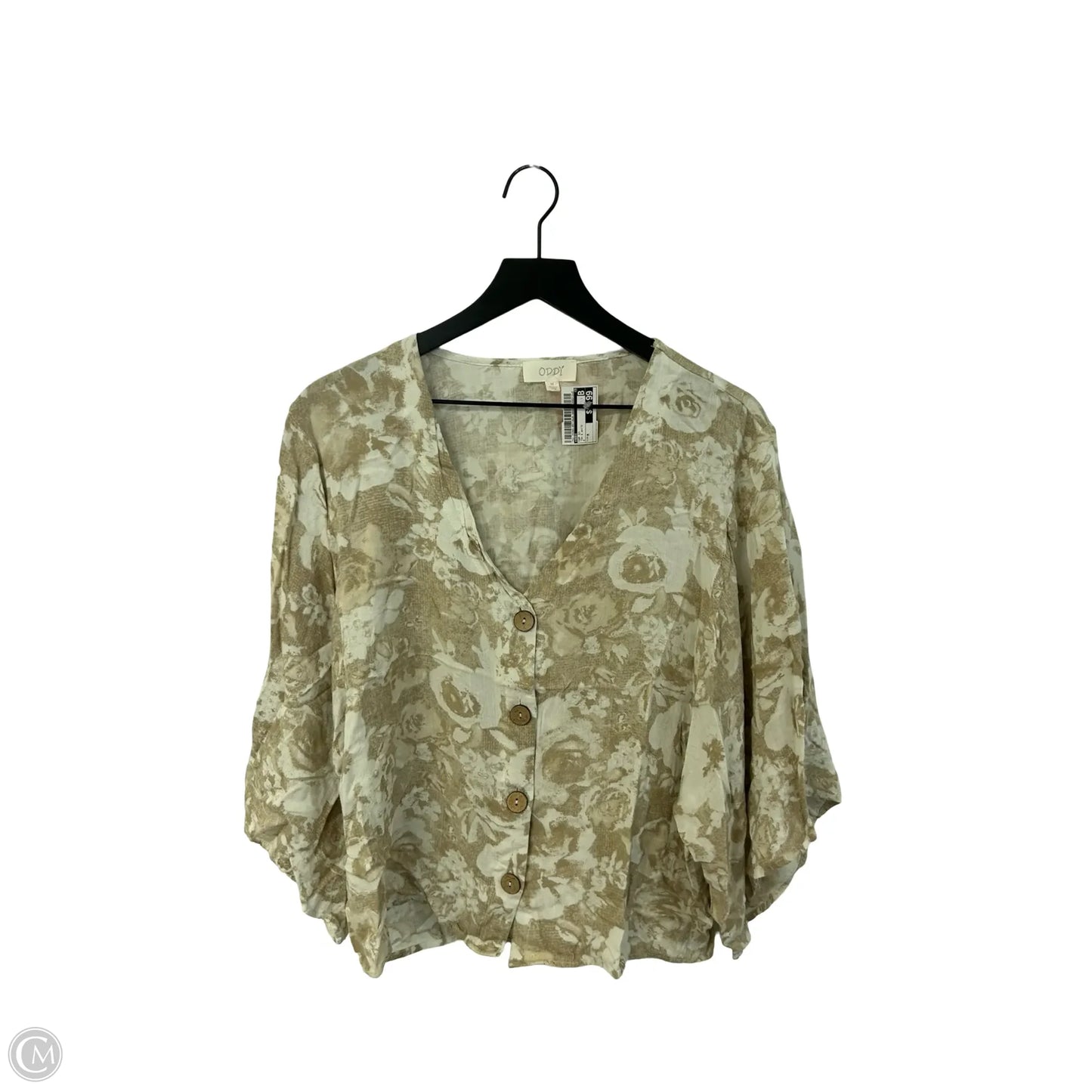 Top Short Sleeve By Oddi In Tan & White, Size: M