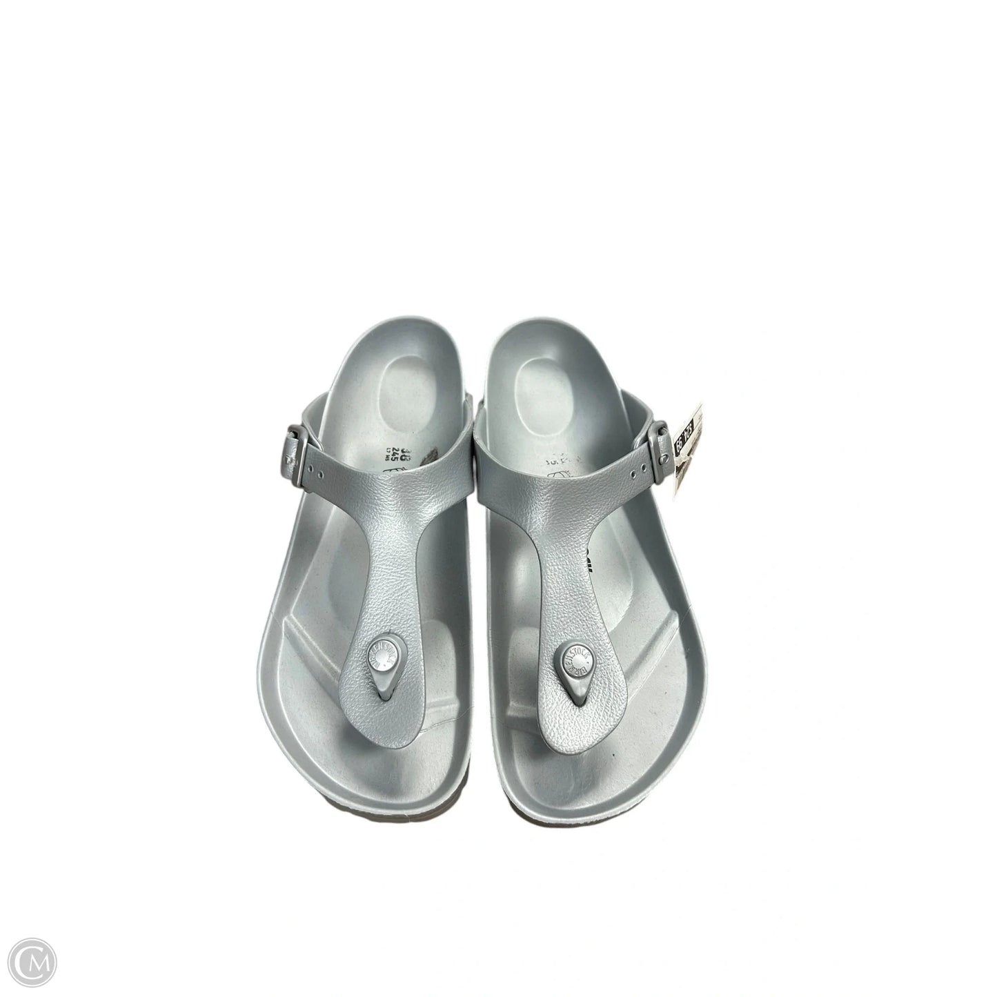 Sandals Flats By Birkenstock In Silver, Size: 7