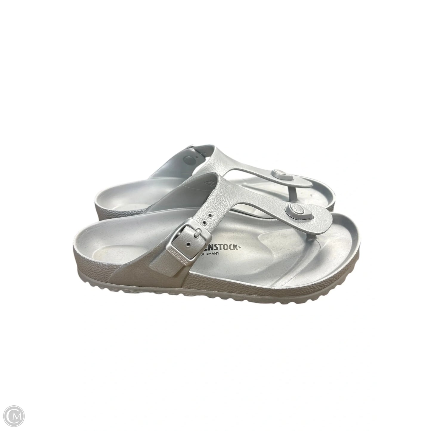 Sandals Flats By Birkenstock In Silver, Size: 7