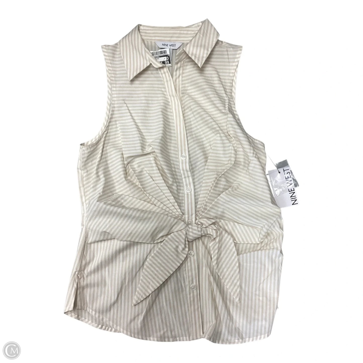 Blouse Sleeveless By Nine West Apparel In Tan & White