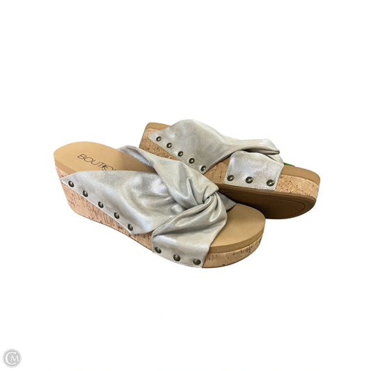 Sandals Heels Wedge By Corkys In Silver, Size: 9