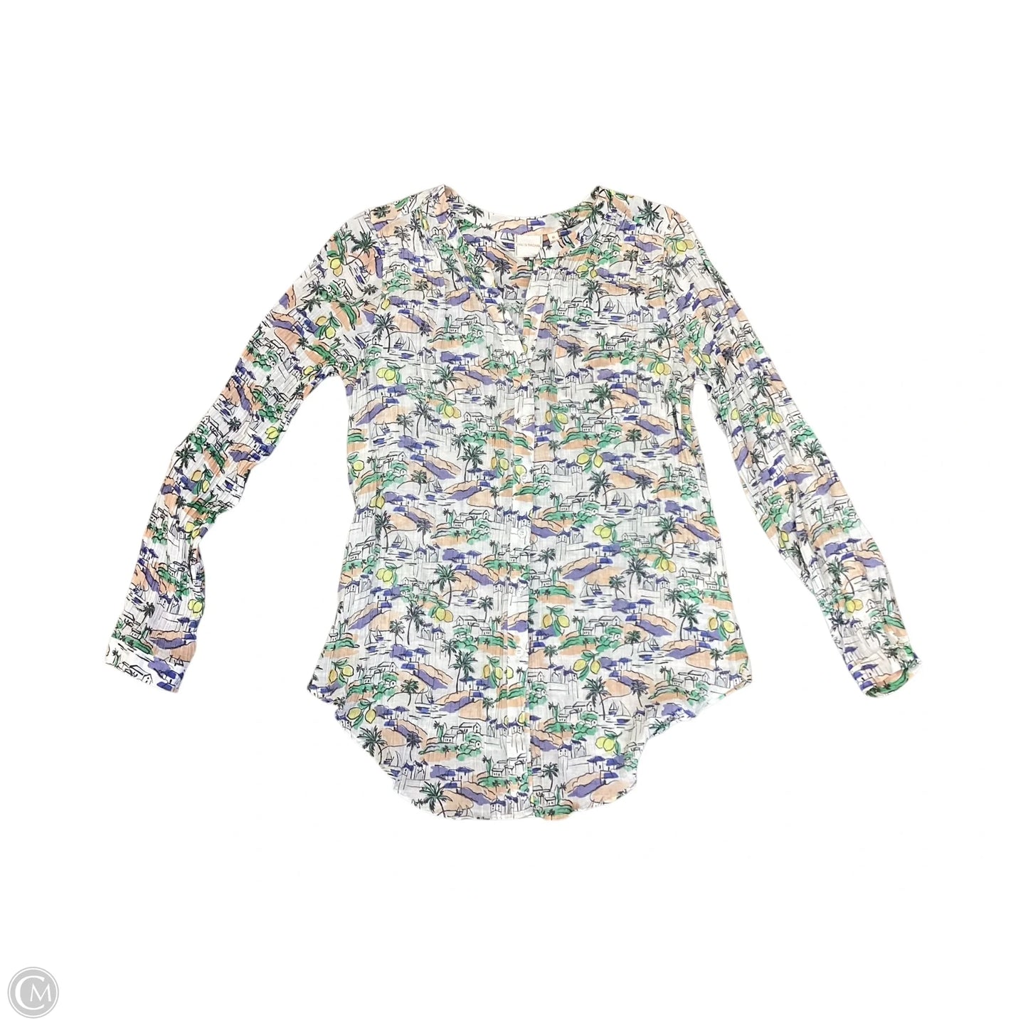 Blouse Long Sleeve By Zac And Rachel In Blue & White, Size: M