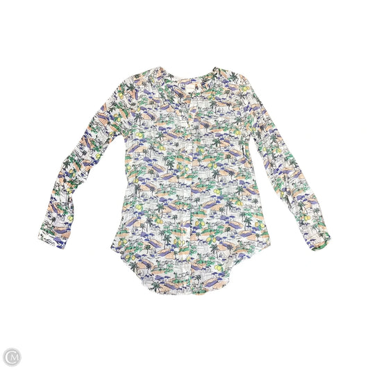 Blouse Long Sleeve By Zac And Rachel In Blue & White, Size: M